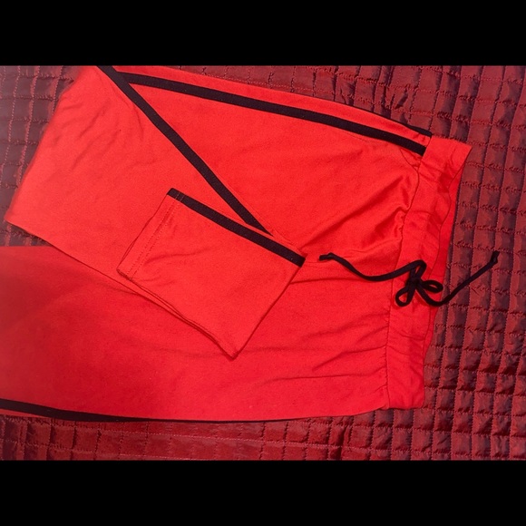 Red Fitted Trackpants, Black Accents - Picture 2 of 6